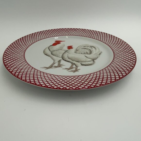 The Haldon Group Devonshire WHITE Rooster & Hen Dinner Plate Vintage Red & White - Picture 2 of 6